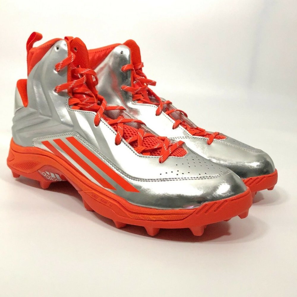 Adidas Mens Football Cleat Size 14 & 13 1/2 Silver Gray Orange High Rise AQ8640